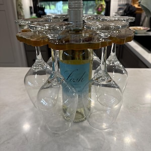 Resin Wine Bottle & Glass Caddy | Gold Blue Brown  | Wine Lover Gift | Handmade Home Decor | Barware Gear | Wine Glass Holder | Wine Rack
