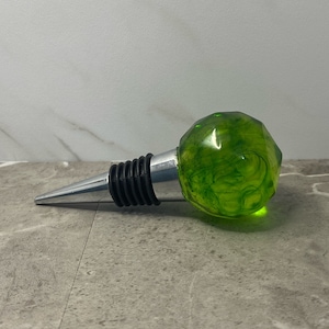 Round Faceted Resin Bottle Stopper | Green Clear | Handmade Bottle Stopper | Wine Enthusiast | Barware | Bar Gear | Liquor Bottle Stopper