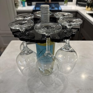 Resin Wine Bottle & Glass Caddy | Black White | Wine Lover Gift | Handmade Home Decor | Barware Gear | Wine Glass Holder | Wine Bottle Rack