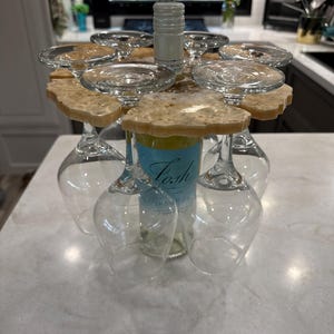 Resin Wine Bottle & Glass Caddy | Gold White | Wine Lover Gift | Handmade Home Decor | Barware Gear | Wine Glass Holder | Wine Bottle Rack
