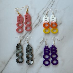 Resin Boo Halloween Earrings: Glitter Lightweight Fishhook Style