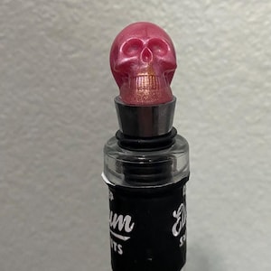 Mini Skull Resin Bottle Stopper | Pink | Handmade Bottle Stopper | Wine Lover Gift | Barware Bar Gear | Liquor Bottle Stopper | Skull Gift