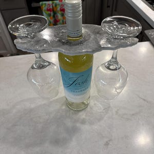 Resin Wine Caddy | White and Silver Leaf | Handmade Barware | Bar Gear | Wine Glass Holder | Unique Wine Bottle Rack | Wine Bottle Caddy