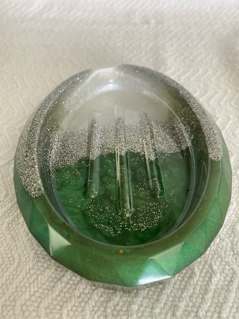 Resin Soap Dish, Soap Holder, Green & Silver, Modern Soap Dish