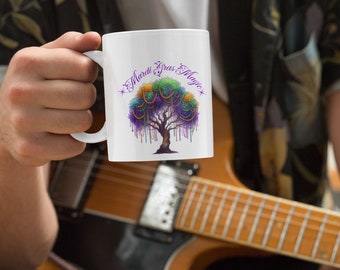 MARDI GRAS MUG, Mardi Gras Tree Mug, Mardi Gras Gift Mug, Fun Coffee Mug, Coffee Aesthetic Cup, Coffee Mug, Novelty Mug,