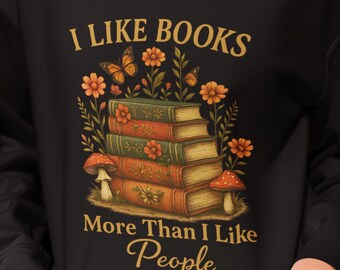 読書好きのためのスウェットシャツ：コテージコア 秋の本柄プルオーバー