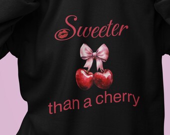 Coquette Cherry Crewneck Sweatshirt, Aesthetic Sweatshirt, Cherry Lover Gift, Coquette Clothing, Preppy Pink Ribbon,Trendy Cherry Shirt Gift