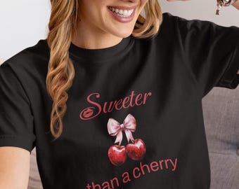 Coquette Cherry Bow T-Shirt | Soft Girl Bella+Canvas Tee