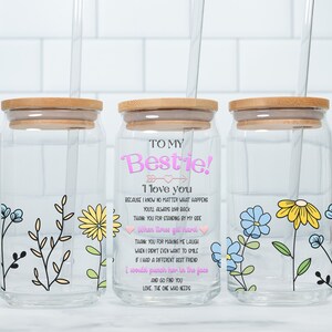 My Bestie Sipper Glass Glass Tumbler With Straw And Lid Cute Cup Beer Can Iced Coffee Glass Cup With Lid And Straw Glass Can Mason Jar Cup