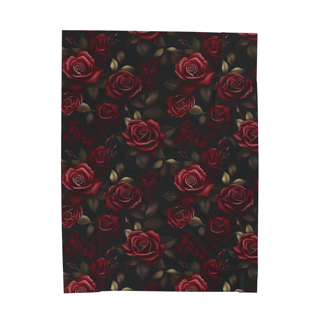 Plush Roses Throw BURGUNDY Roses PLUSH Fleece Throw BLANKET Gift for Burgundy Flower ...