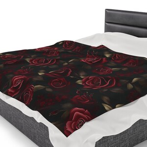 Plush Roses Throw BURGUNDY Roses PLUSH Fleece Throw BLANKET Gift for Burgundy Flower ...