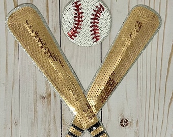 Sequin Baseball Bat and Ball Iron On Patch | Gameday Applique