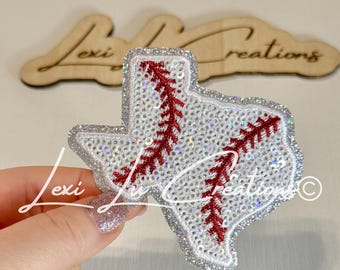 Texas Baseball Hat Patch | Sequin Baseball Patch | Texas State Patch | Baseball Mom Hat Patch | Trucker Hat Patch | Patch Bar Supply