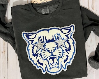 WILDCAT Mascot Patch Sweatshirt | Blue and White Chenille Patch | Preppy Wildcats | Kentucky Patch