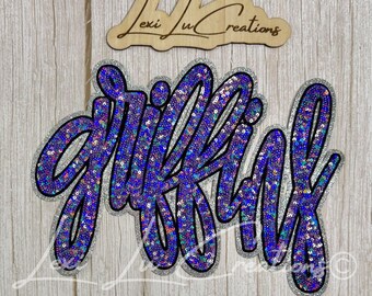 Griffins Sequin Patch | Purple School Spirit Iron On Patch | Game Day Shirt Patch