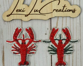 Crawfish Sequin Iron On Patch | Red Sequin Patch | LSU | Louisiana Patch | Mardi Gras