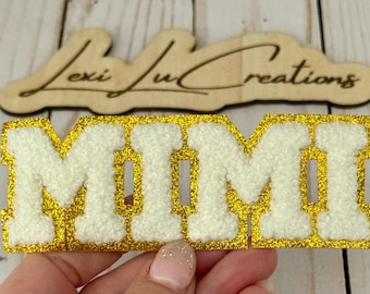 Mimi Chenille and Gold Glitter Iron On Patch | Hat Patch | Grandma Patch