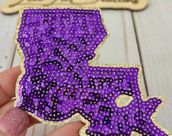Purple and Gold Louisiana State Sequin Iron On Patch | Sequin Patch | LSU | Louisiana Patch