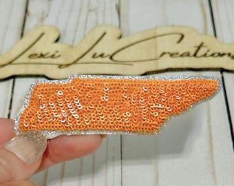Tennessee State Sequin Iron On Patch | Orange Sequin Patch | Vols | Tennessee Patch