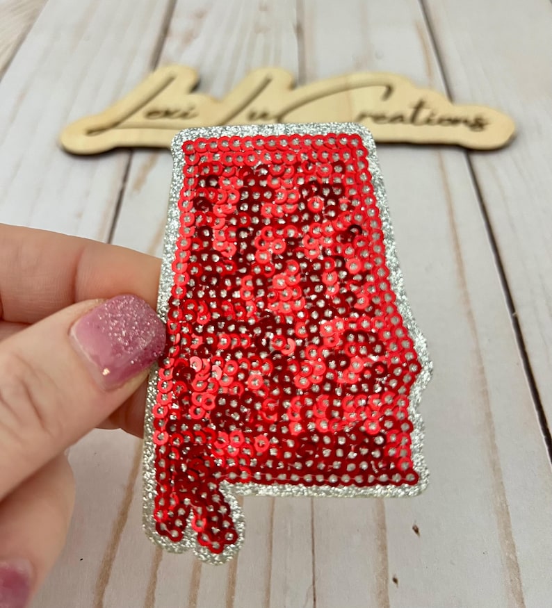 Alabama State Sequin Iron on Patch | Crimson and Silver Sequin Patch ...