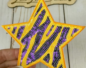 Sequin Purple and Gold Tiger Stripe Star Patch