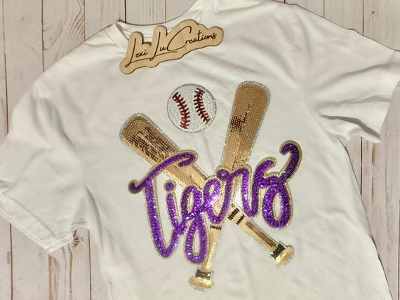 Tigers Baseball Sequin Patch Shirt | GEAUX tigers Iron on Patch Sweatshirt | Louisiana Patch Apparel | LSU