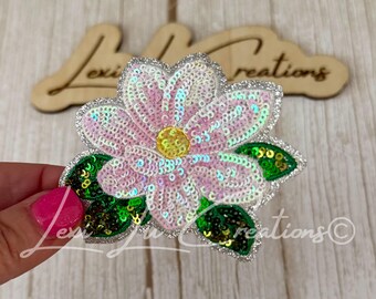Magnolia Sequin Patch  | Iridescent Floral Iron-On Patch | Southern Magnolia Appliqué