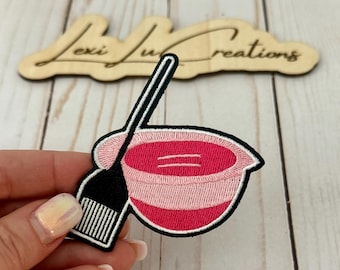 Hair Stylist Color Mixing Bowl and Brush Embroidered Iron On Patch| Hat Patches