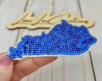 Kentucky State Sequin Iron On Patch | Blue and White Sequin Patch | Wildcats | Kentucky Patch
