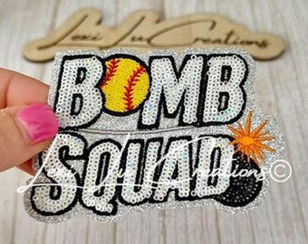 Bomb Squad Softball Patch | Softball Hat Patch | Sequin Softball Patch | Funny Softball Patch | Trucker Hat Patch | Patch Bar Supply