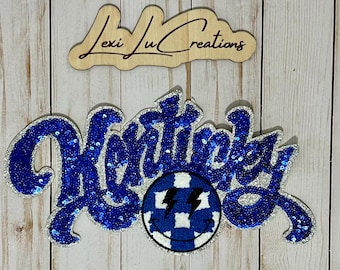 Kentucky Wildcats Sequin Iron On Patch | White, Blue, Silver Glitter