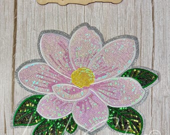 Magnolia Sequin Shirt Patch  | Iridescent Floral Iron-On Patch | Southern Floral Iron-On Shirt Patch