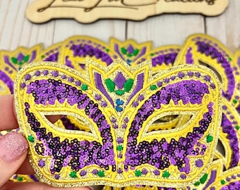Mardi Gras Mask Iron On Patch| Hat Patches | Louisiana | Purple, Gold, and Green