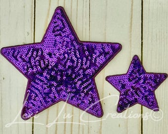 Purple Sequin Star Patch | Small and Large Star Appliqué | Boutique Patch for Hats Jackets and Bags