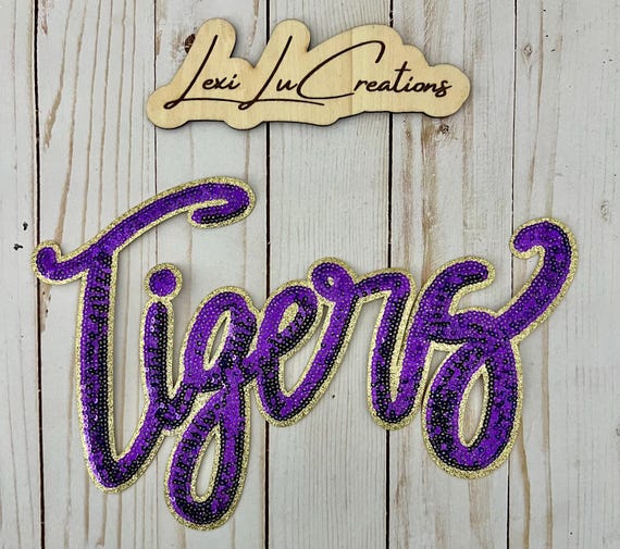 Tigers Iron On Patch | Purple and Gold Sequin Patch | LSU | Geaux Tigers