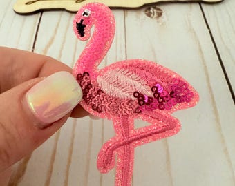 Flamingo Sequin Iron On Patch| Hat Patches | Summer | Spanish Town | Beach | Pink