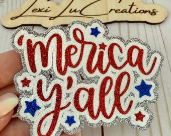Custom &#39;Merica Y&#39;all Glitter Iron On Patch | Custom Word Iron On Patch | Custom Name Patch | Hat Patch