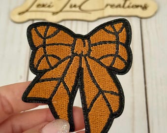 Basketball Bow Embroidered Iron On Hat Patch | Coquette Basketball Patch