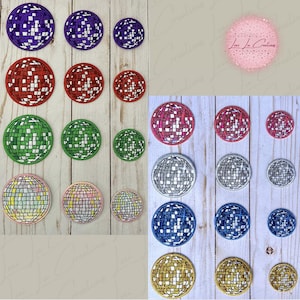 May include: Assortment of colorful disco ball iron-on patches in various sizes. The patches are perfect for adding a touch of retro flair to clothing, bags, or other accessories.