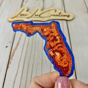 Florida State Sequin Iron On Patch | Orange and Blue Sequin Patch | Gators | Florida Patch