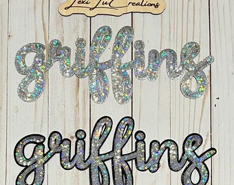 GRIFFINS Iron On Sequin Patch | Mascot Sequin Patch | Black or Silver Glitter Boarder