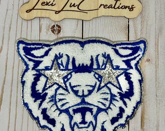WILDCAT Mascot Youth Iron On Patch | Blue and White Chenille Patch | Preppy Wildcats | Kentucky Patch | Kids Size