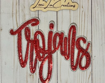 Trojans Sequin Iron On Patch | Mascot Patch
