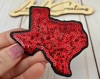 Texas State Sequin Iron On Patch | Red and Black Sequin Patch | Texas Tech | Texas Patch