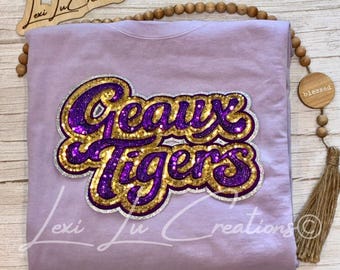 Geaux Tigers Shirt | LSU Sequin Shirt | Purple Gold Tigers Tee | LSU Game Day Shirt | Sparkle Tigers Apparel
