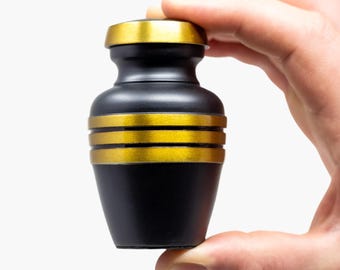 Small Urn for Human Ashes -Mini Urn for Ashes - Keepsake Urn with Blue Velvet Bag - Black