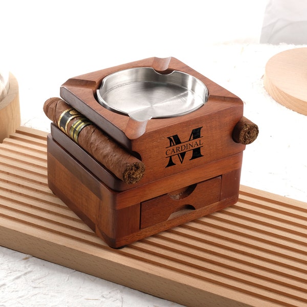 Personalized Cigar Ashtray Cup Holder,Whiskey,Cigar Case,Cup Holder,2-in-1 Set,Best Man Gift
