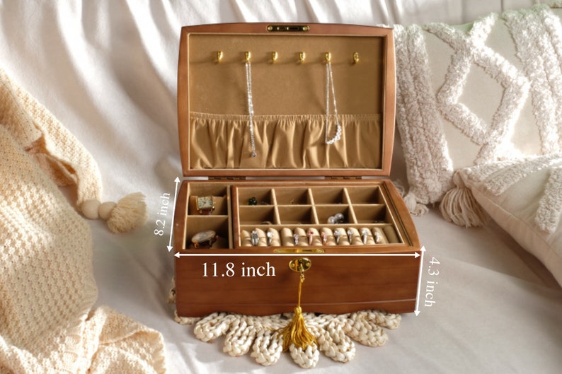 Personalized Wooden Jewelry Box for Women Girls, Large Jewelry