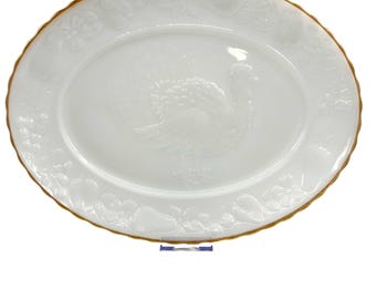Vintage 1950s Fire King Swirl Anniversary Milk Glass Dishes with Gold Gilt Trim Vintage 1950s Fire King Swirl Anniversary Milk Glass Dishes with Gold Gilt Trim