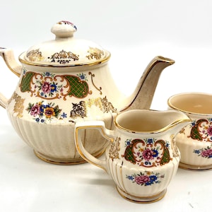 VTG 1937-1947 reliëf Sadler Engeland thee theepot set /gouden roosterrand met bloemen